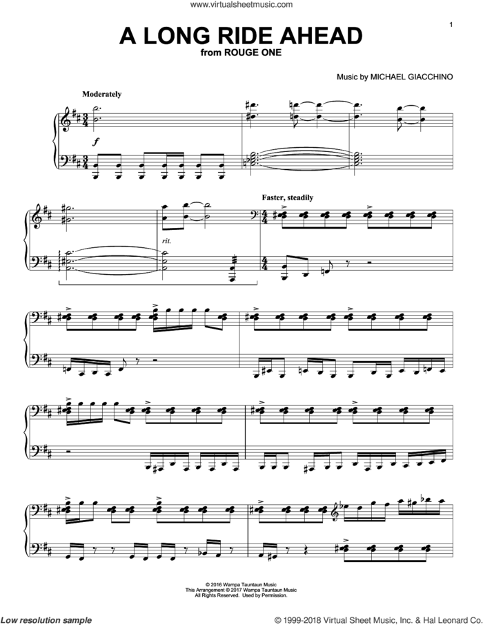 A Long Ride Ahead sheet music for piano solo by Michael Giacchino, classical score, intermediate skill level