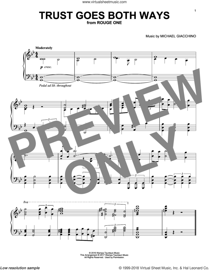 Trust Goes Both Ways sheet music for piano solo by Michael Giacchino, classical score, intermediate skill level