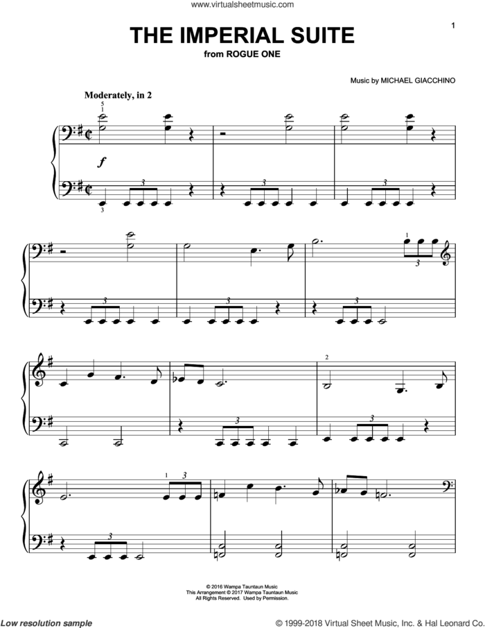 The Imperial Suite, (easy) sheet music for piano solo by Michael Giacchino, classical score, easy skill level