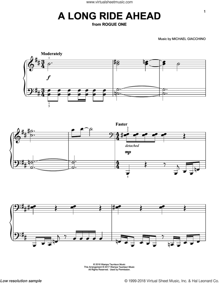A Long Ride Ahead sheet music for piano solo by Michael Giacchino, classical score, easy skill level