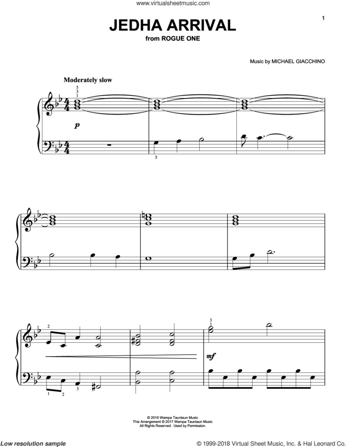 Jedha Arrival, (easy) sheet music for piano solo by Michael Giacchino, classical score, easy skill level