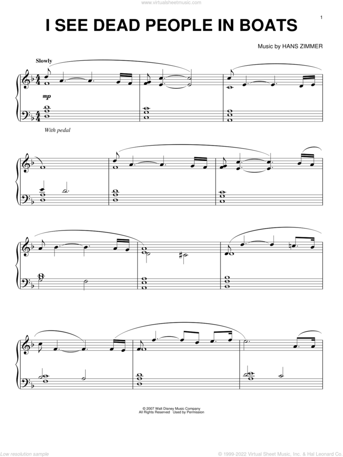 I See Dead People In Boats (from Pirates Of The Caribbean: At World's End) sheet music for piano solo by Hans Zimmer, intermediate skill level