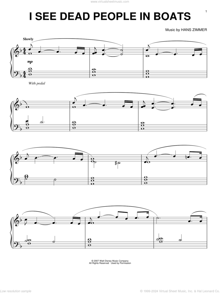 I See Dead People In Boats (from Pirates Of The Caribbean: At World's End) sheet music for piano solo by Hans Zimmer, intermediate skill level