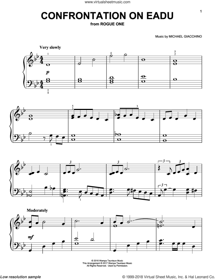Confrontation On Eadu sheet music for piano solo by Michael Giacchino, classical score, easy skill level