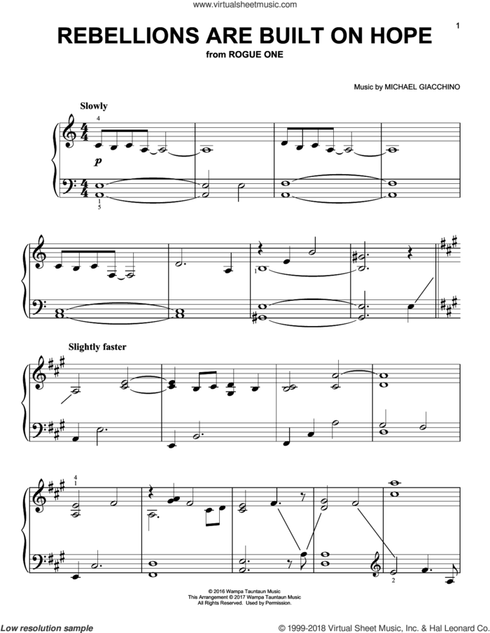 Rebellions Are Built On Hope, (easy) sheet music for piano solo by Michael Giacchino, classical score, easy skill level
