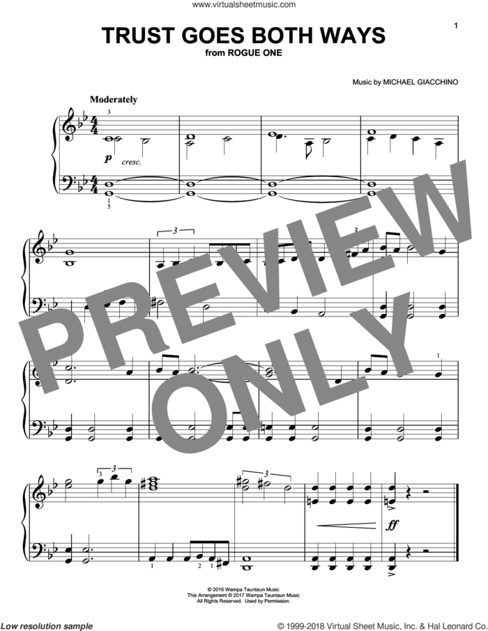Trust Goes Both Ways sheet music for piano solo by Michael Giacchino, classical score, easy skill level