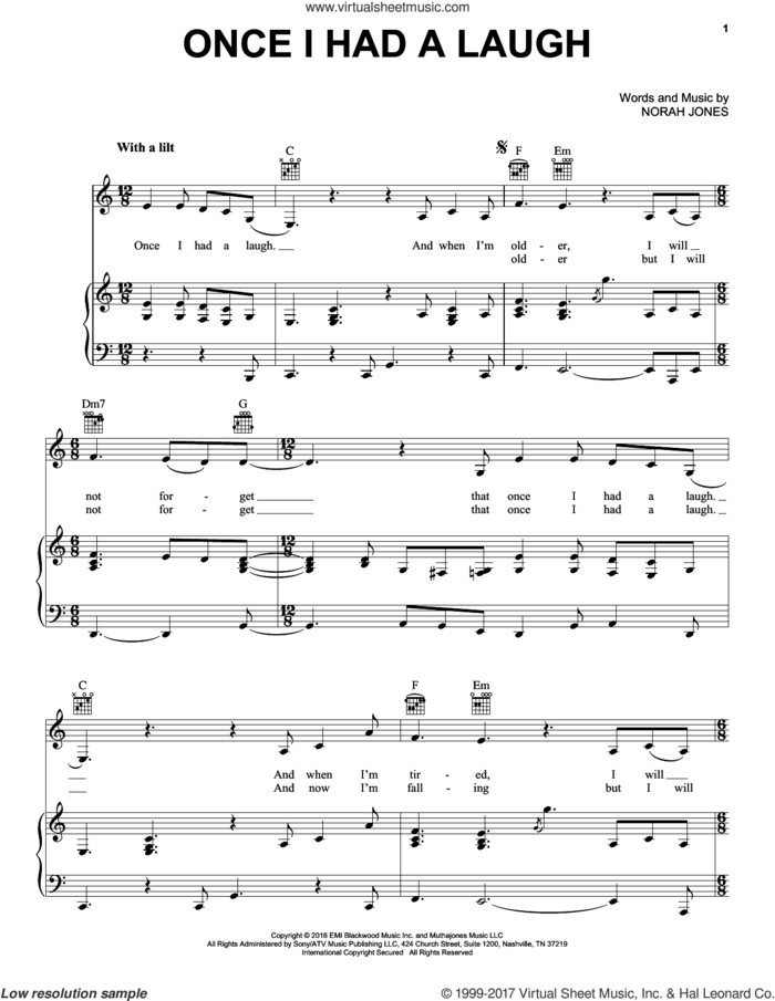 Once I Had A Laugh sheet music for voice, piano or guitar by Norah Jones, intermediate skill level