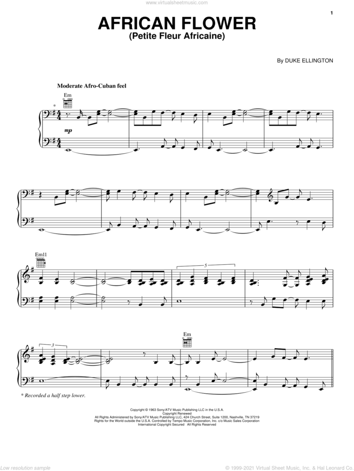 African Flower (Petite Fleur Africaine) sheet music for voice, piano or guitar by Norah Jones and Duke Ellington, intermediate skill level