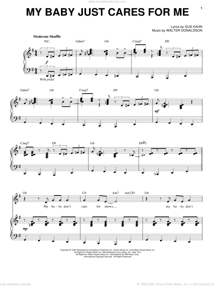 My Baby Just Cares For Me sheet music for voice and piano by Michael Buble, John Pizzarelli, Gus Kahn and Walter Donaldson, intermediate skill level