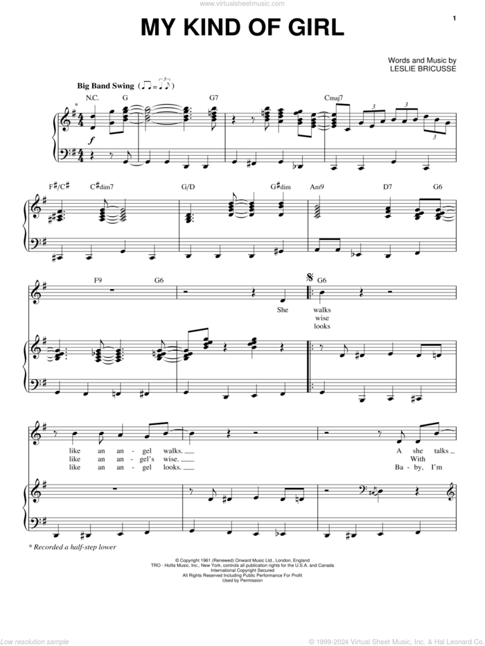 My Kind Of Girl sheet music for voice and piano by Michael Buble and Leslie Bricusse, intermediate skill level