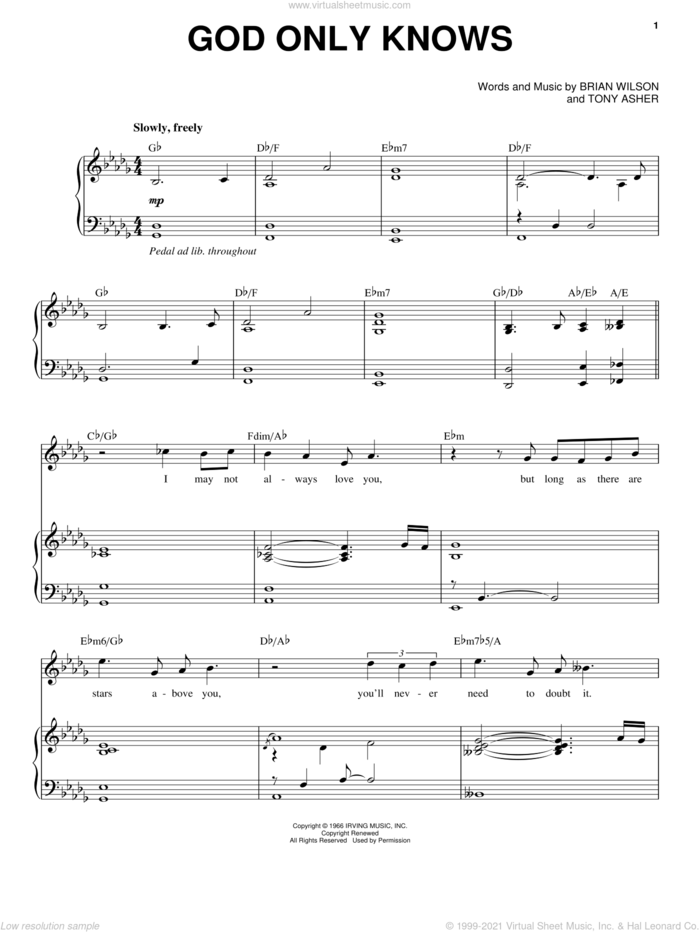 God Only Knows sheet music for voice and piano by Michael Buble, The Beach Boys, Brian Wilson and Tony Asher, intermediate skill level