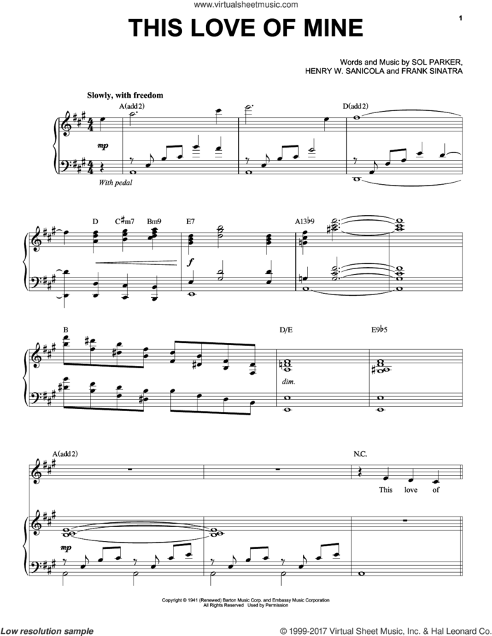 This Love Of Mine sheet music for voice and piano by Michael Buble, Frank Sinatra, Henry W. Sanicola and Sol Parker, intermediate skill level