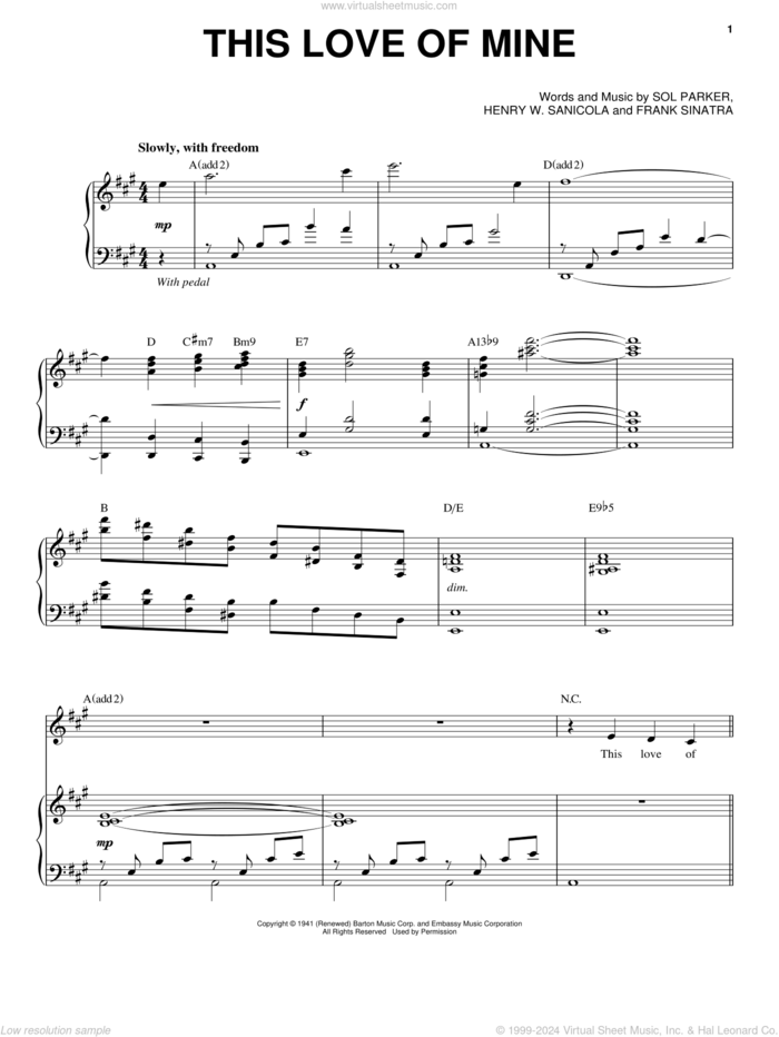 This Love Of Mine sheet music for voice and piano by Michael Buble, Frank Sinatra, Henry W. Sanicola and Sol Parker, intermediate skill level