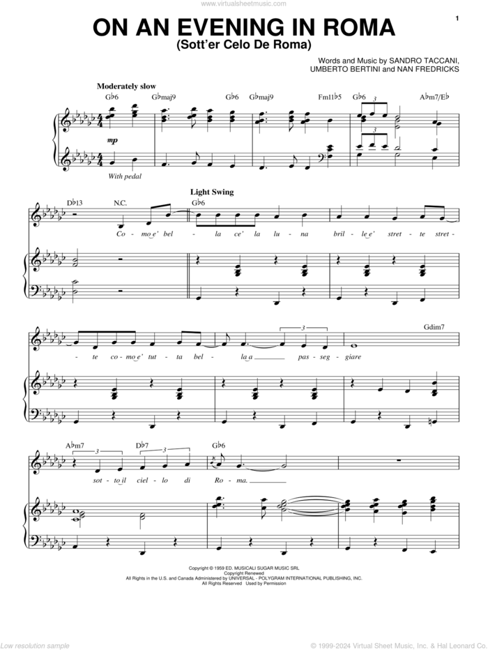 On An Evening In Roma (Sotter Celo De Roma) sheet music for voice and piano by Michael Buble, Dean Martin, Nan Fredricks, Sandro Taccani and Umberto Bertini, intermediate skill level