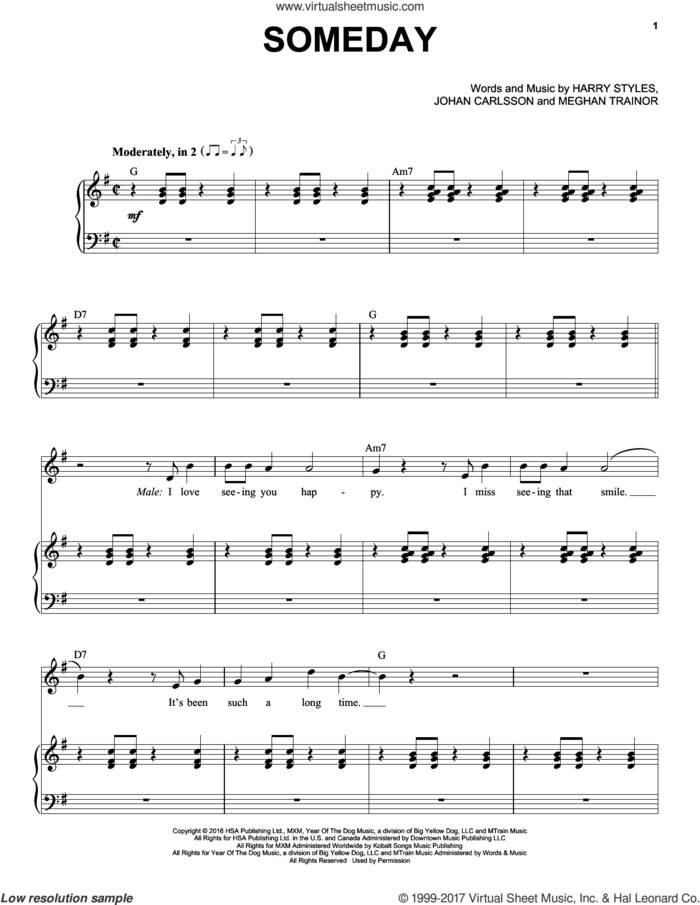 Someday sheet music for voice and piano by Michael Buble featuring Meghan Trainor, Michael Buble, Harry Styles, Johan Carlsson and Meghan Trainor, intermediate skill level