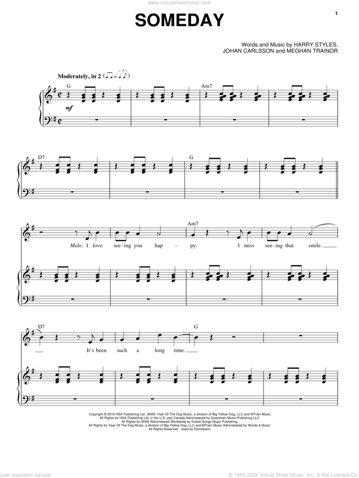 Someday sheet music for voice and piano by Michael Buble featuring Meghan Trainor, Michael Buble, Harry Styles, Johan Carlsson and Meghan Trainor, intermediate skill level