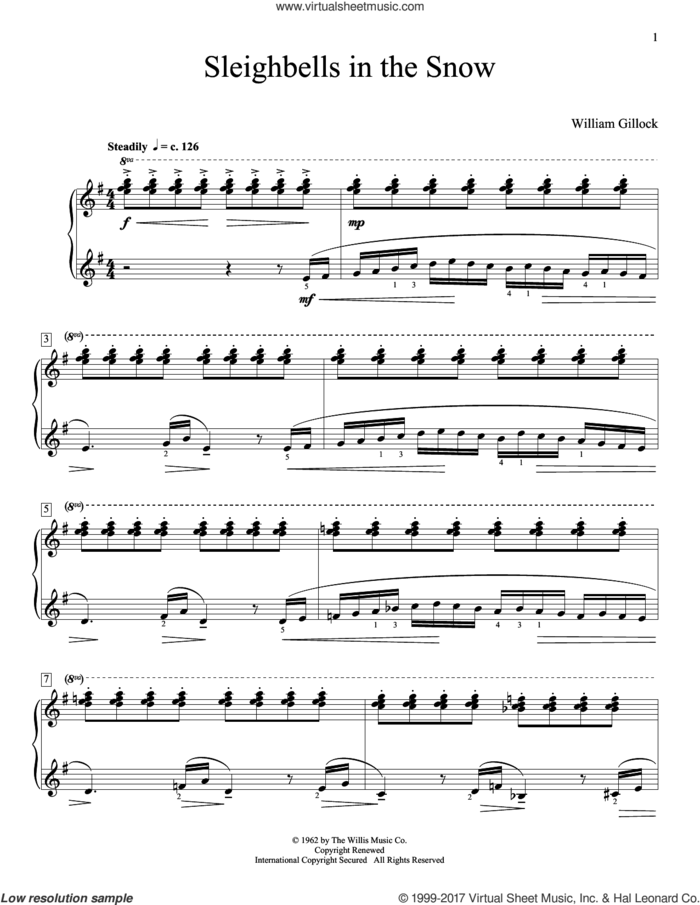 Sleighbells In The Snow sheet music for piano solo (elementary) by William Gillock, beginner piano (elementary)