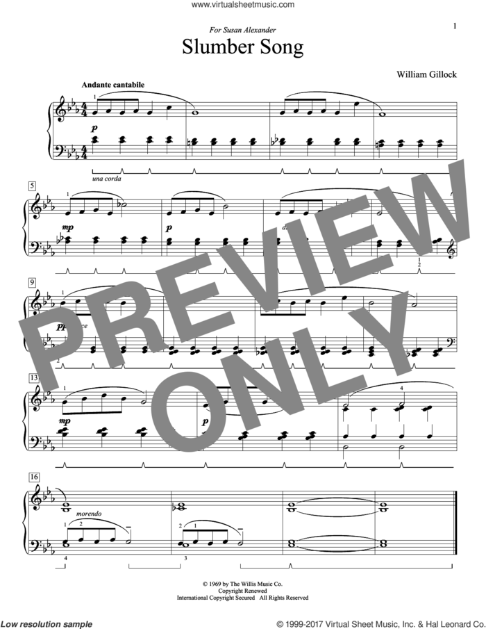 Slumber Song sheet music for piano solo (elementary) by William Gillock, beginner piano (elementary)