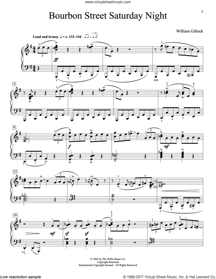 Bourbon Street Saturday Night (Simplified) sheet music for piano solo (elementary) by William Gillock, beginner piano (elementary)