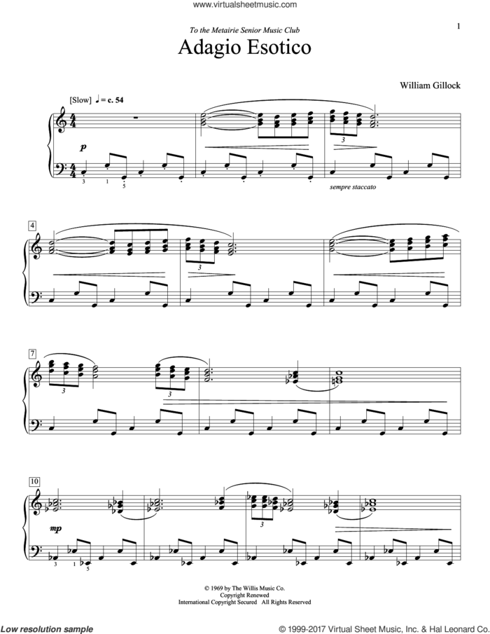 Adagio Esotico sheet music for piano solo (elementary) by William Gillock, beginner piano (elementary)