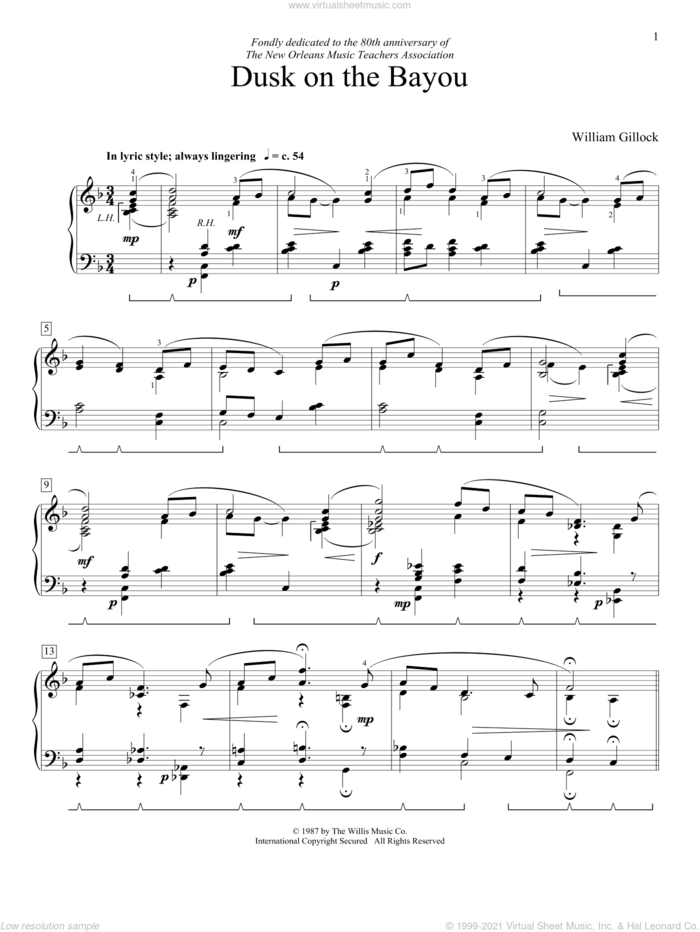 Dusk on the Bayou sheet music for piano solo (elementary) by William Gillock, beginner piano (elementary)