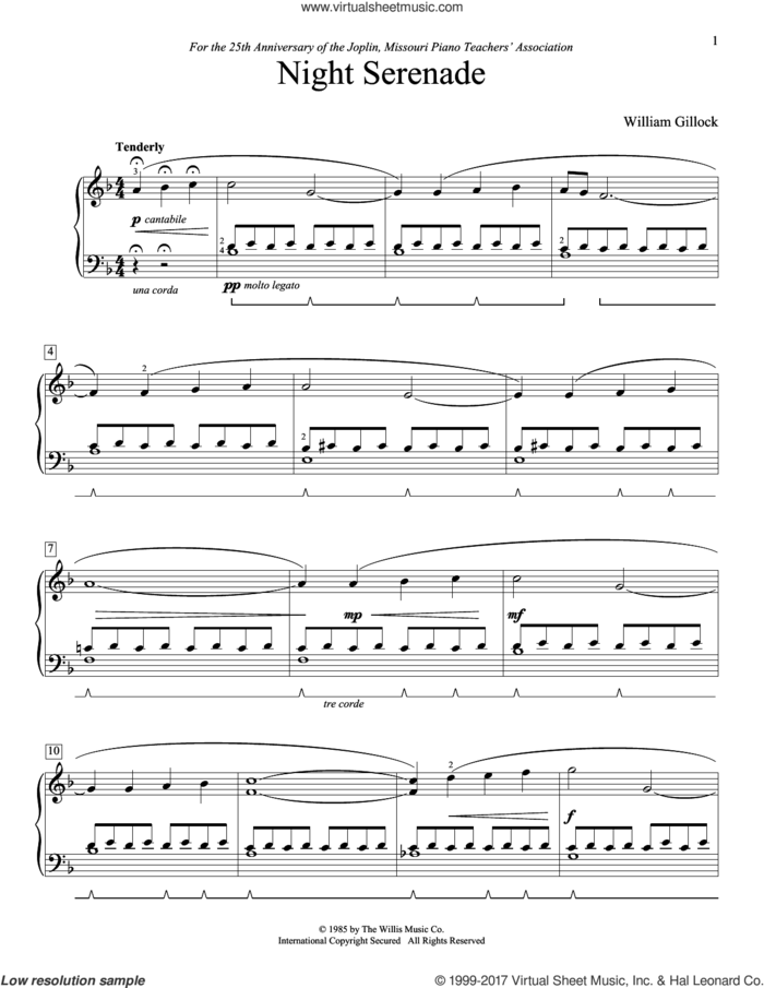 Night Serenade sheet music for piano solo (elementary) by William Gillock, beginner piano (elementary)