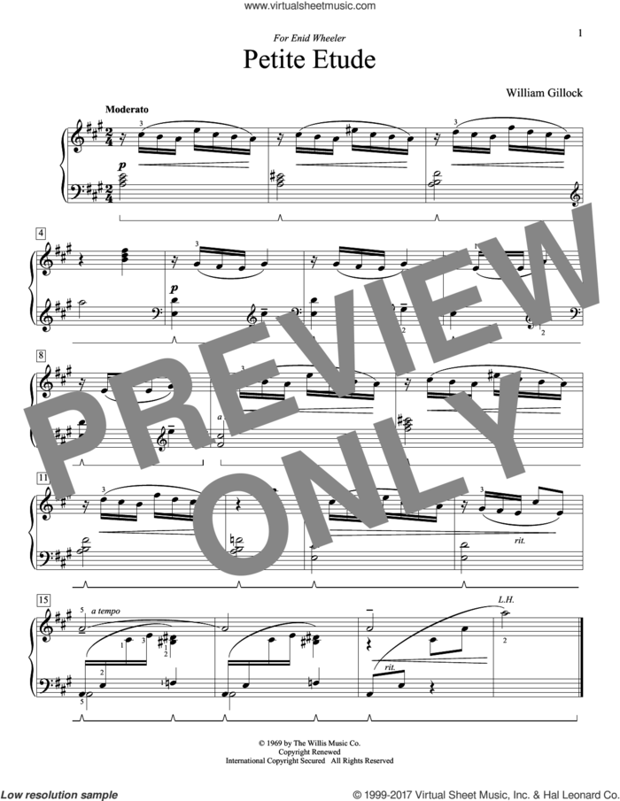 Petite Etude sheet music for piano solo (elementary) by William Gillock, beginner piano (elementary)