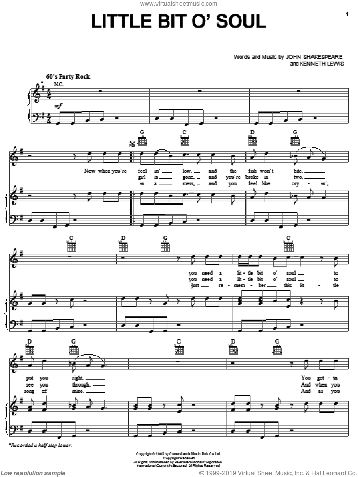 Little Bit O' Soul sheet music for voice, piano or guitar by The Music Explosion, John Shakespeare and Kenneth St. Lewis, intermediate skill level