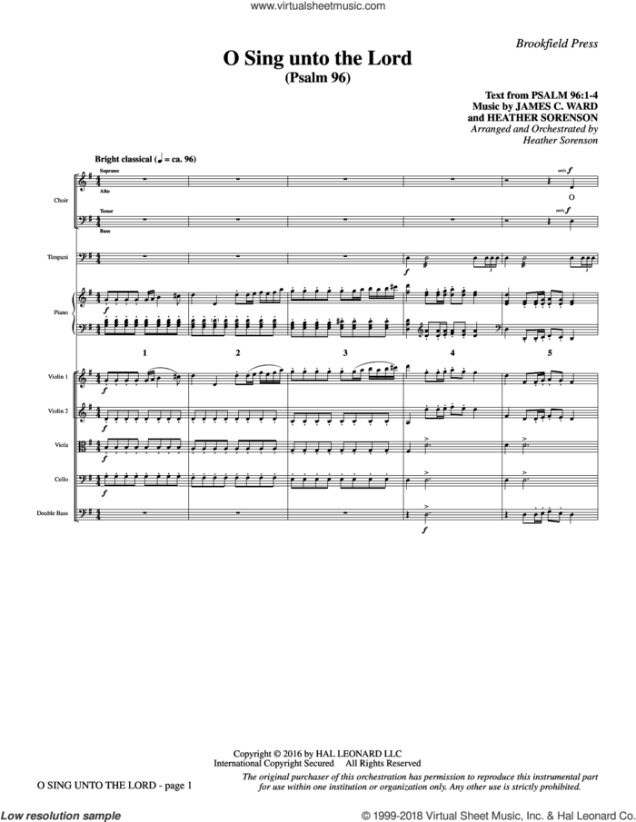 O Sing Unto the Lord (COMPLETE) sheet music for orchestra/band by Heather Sorenson and James C. Ward, intermediate skill level