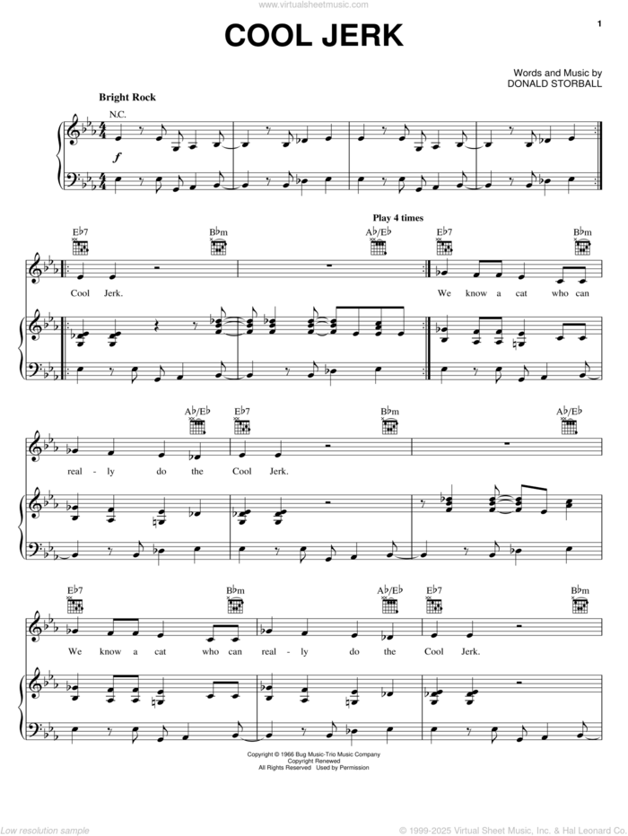 Cool Jerk sheet music for voice, piano or guitar by The Capitols and Donald Storball, intermediate skill level