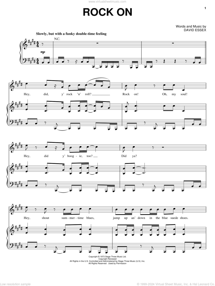 Rock On sheet music for voice, piano or guitar by David Essex and Michael Damian, intermediate skill level