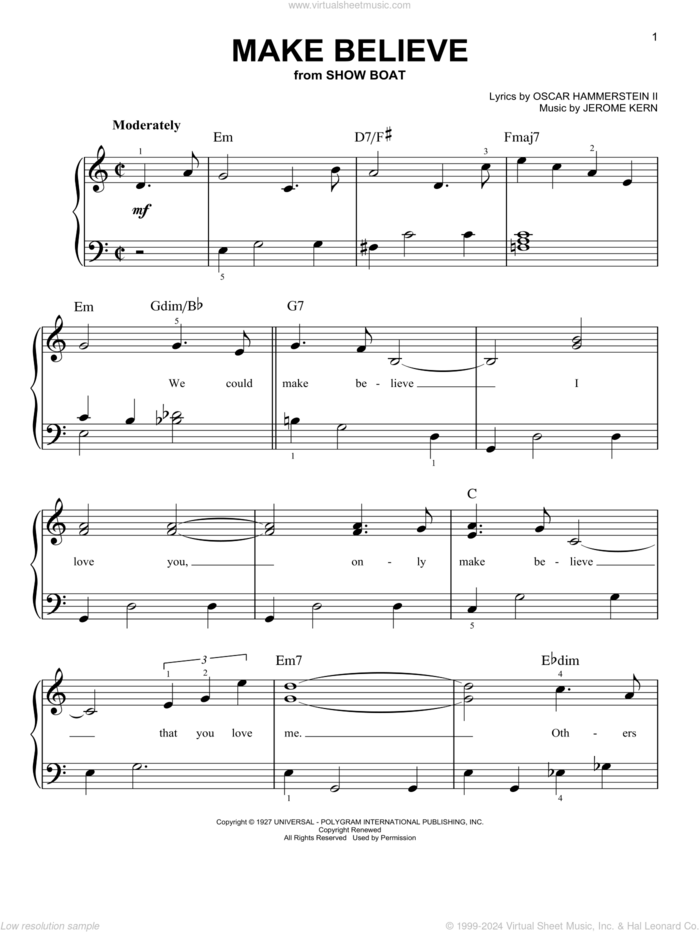 Make Believe sheet music for piano solo by Jerome Kern and Oscar II Hammerstein, easy skill level