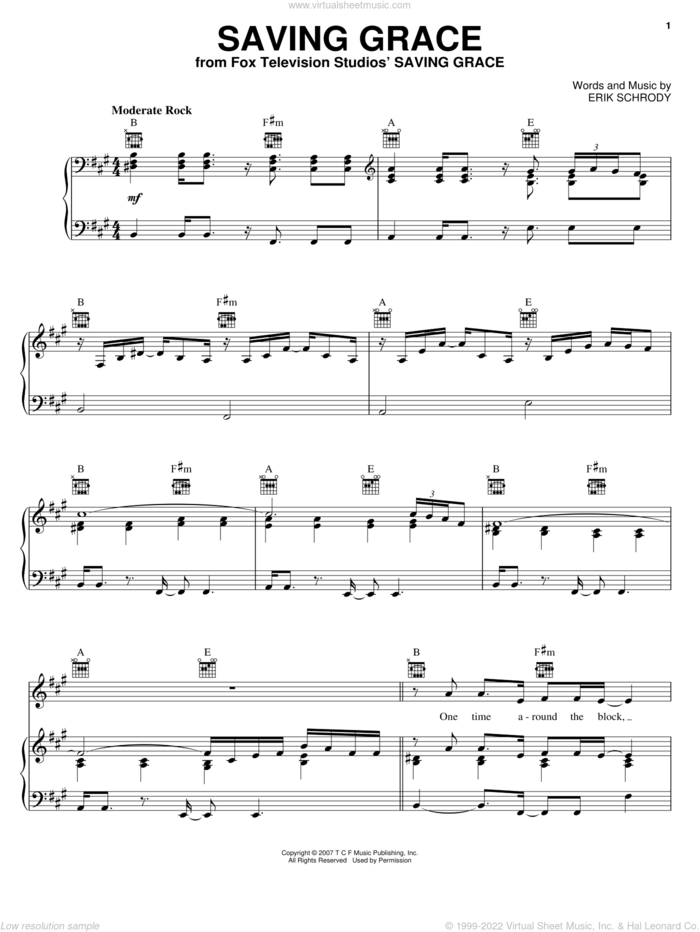 Saving Grace sheet music for voice, piano or guitar by Everlast and Erik Schrody, intermediate skill level