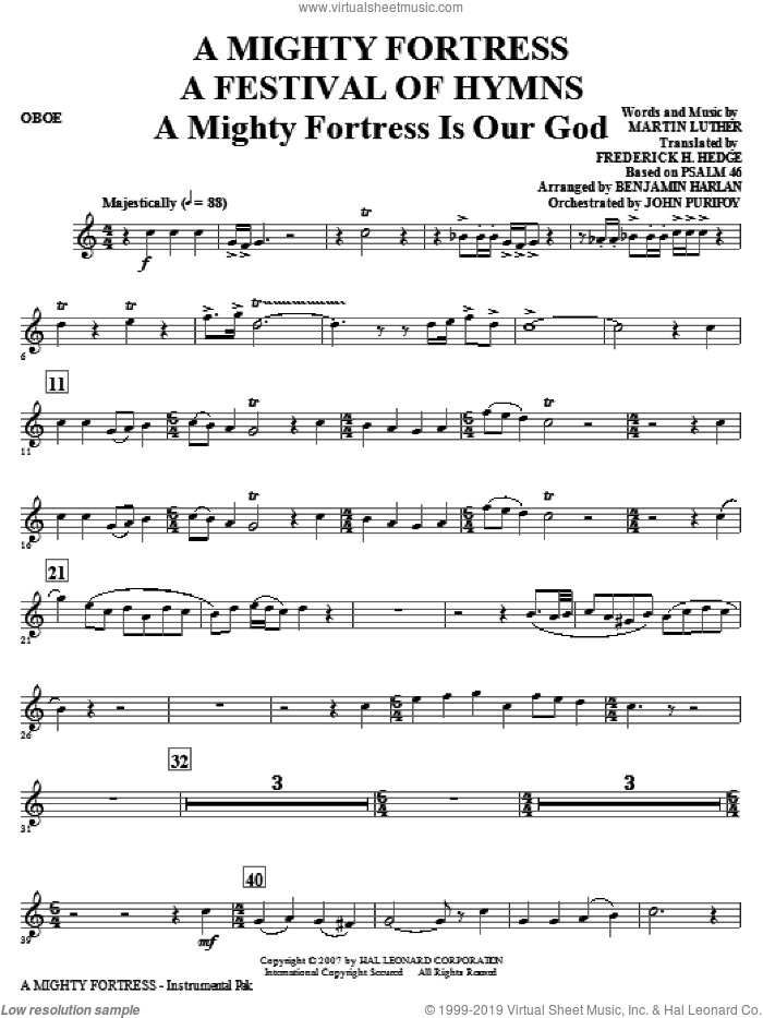 A Mighty Fortress, a festival of hymns sheet music for orchestra/band (oboe) by Benjamin Harlan, Henry F. Lyte, John Purifoy, Mark Hill and William Henry Monk, intermediate skill level