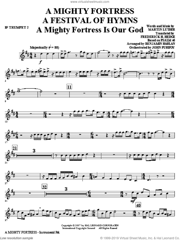 A Mighty Fortress, a festival of hymns sheet music for orchestra/band (bb trumpet 2) by Benjamin Harlan, Henry F. Lyte, John Purifoy, Mark Hill and William Henry Monk, intermediate skill level