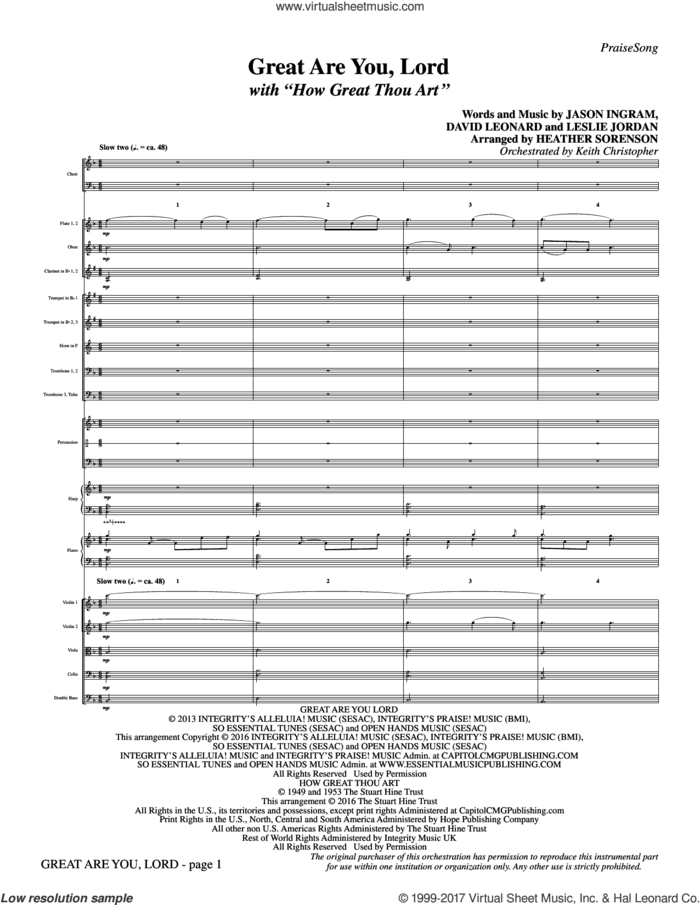 Great Are You Lord (with How Great Thou Art) (COMPLETE) sheet music for orchestra/band by Heather Sorenson, All Sons and Daughters, Casting Crowns, David Leonard, Jason Ingram, Leslie Jordan, One Sonic Society and Stuart K. Hine, intermediate skill level