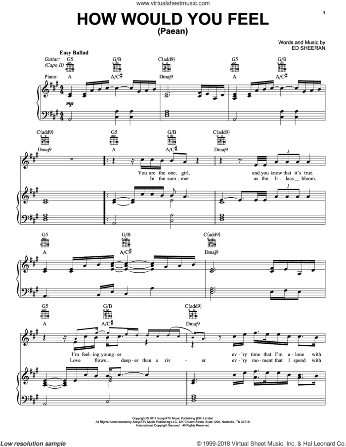 How Would You Feel (Paean) sheet music for voice, piano or guitar by Ed Sheeran, intermediate skill level