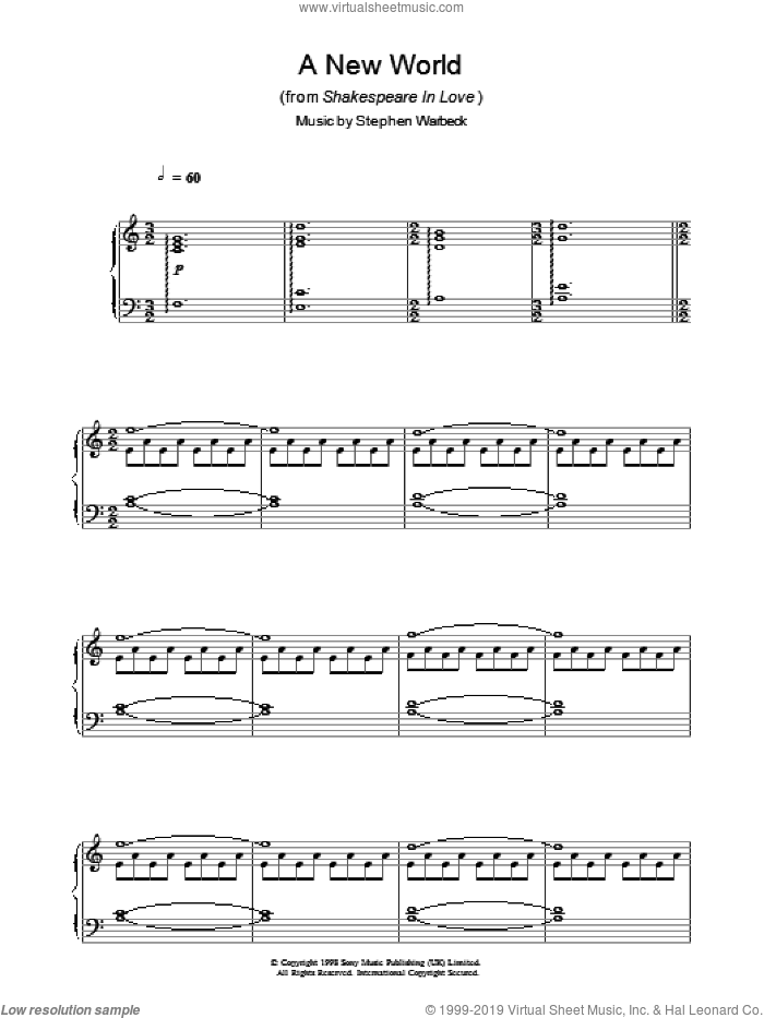 A New World (from Shakespeare In Love) sheet music for piano solo by Stephen Warbeck, intermediate skill level