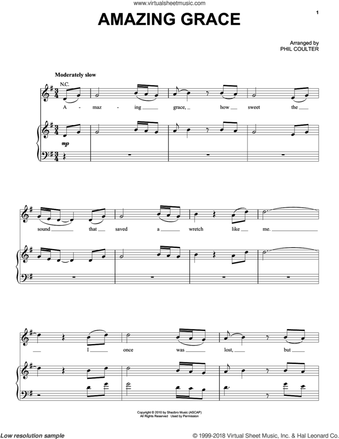 Amazing Grace sheet music for voice, piano or guitar by Celtic Thunder, intermediate skill level
