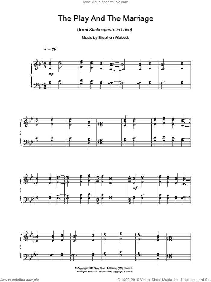 The Play And The Marriage (from Shakespeare In Love) sheet music for piano solo by Stephen Warbeck, intermediate skill level