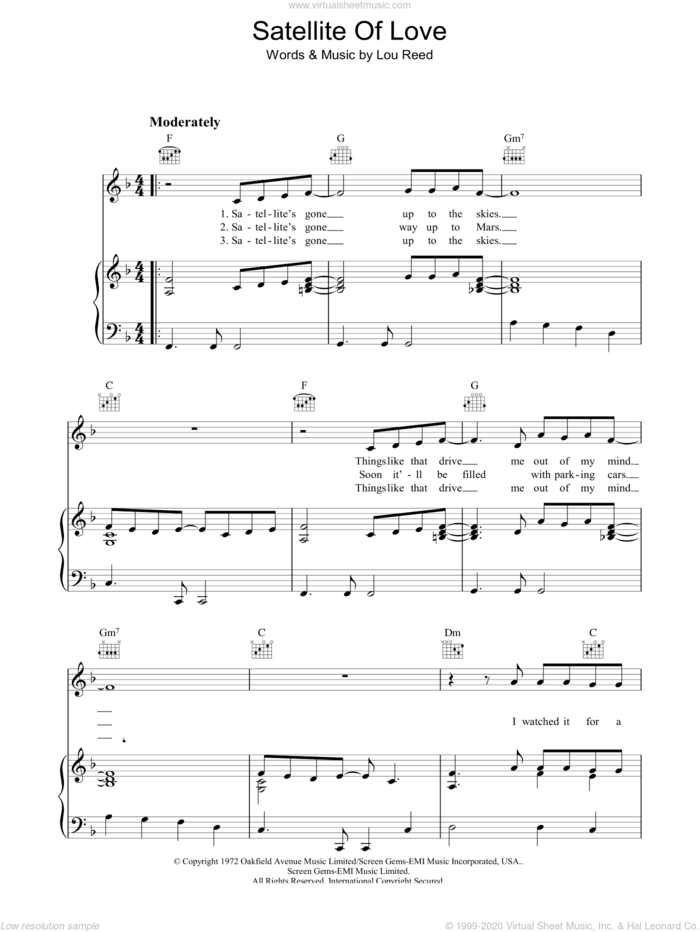Satellite Of Love sheet music for voice, piano or guitar by Lou Reed, intermediate skill level