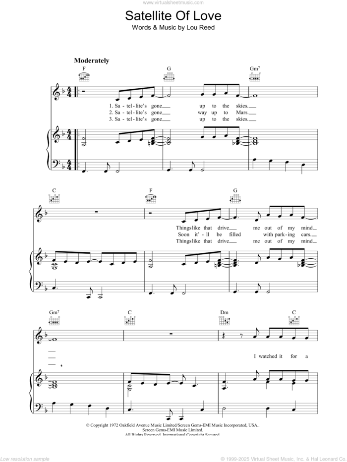 Satellite Of Love sheet music for voice, piano or guitar by Lou Reed, intermediate skill level