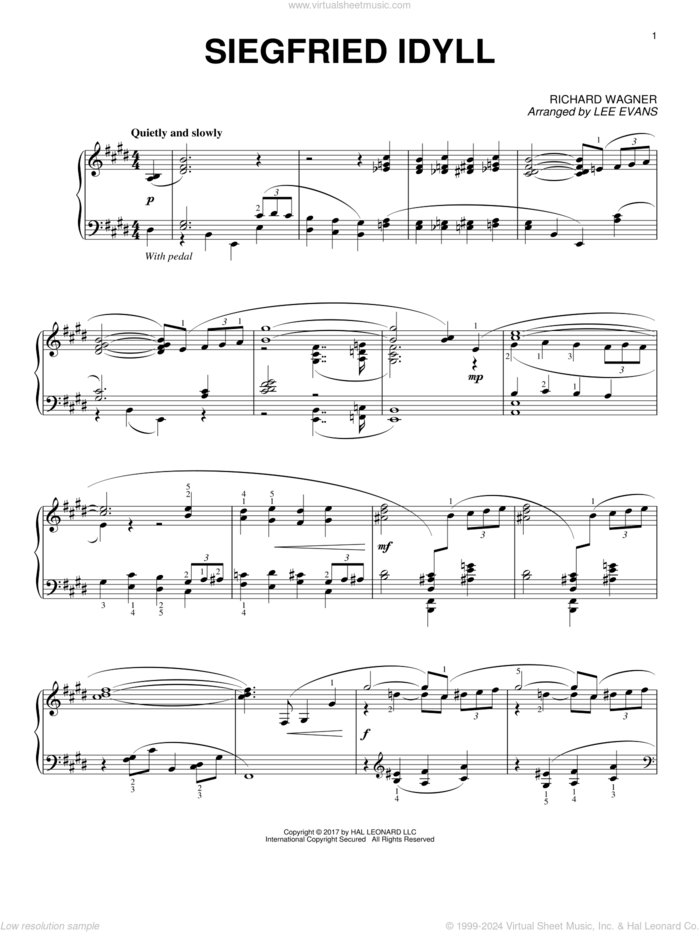 Siegried Idyll (arr. Lee Evans) sheet music for piano solo by Richard Wagner and Lee Evans, classical score, intermediate skill level