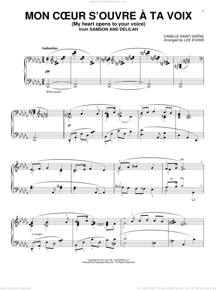 Mon Coeur S'ouvre A Ta Voix (arr. Lee Evans) sheet music for piano solo by Camille Saint-Saens and Lee Evans, classical score, intermediate skill level