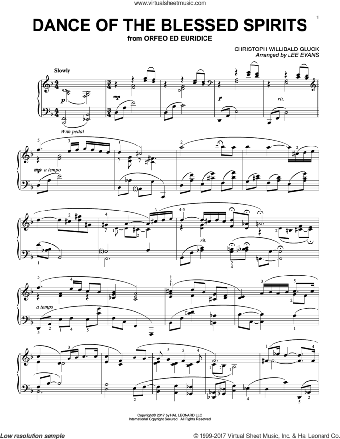 Dance Of The Spirits (arr. Lee Evans) sheet music for piano solo by Christoph Willibald Gluck and Lee Evans, classical score, intermediate skill level