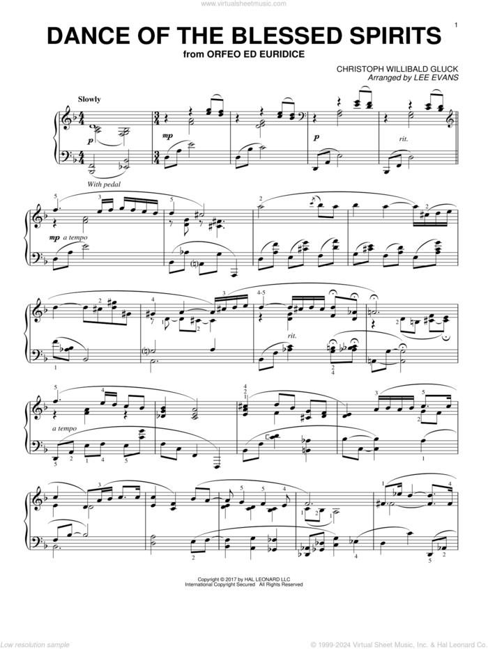 Dance Of The Spirits (arr. Lee Evans) sheet music for piano solo by Christoph Willibald Gluck and Lee Evans, classical score, intermediate skill level