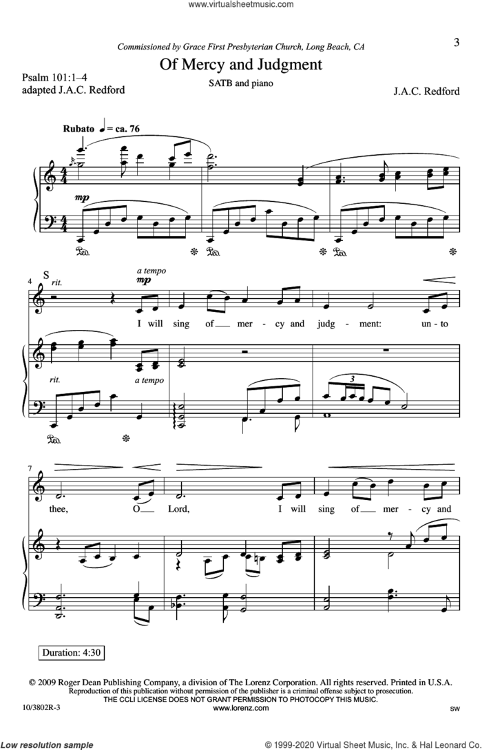 Of Mercy And Judgment sheet music for choir (SATB: soprano, alto, tenor, bass) by Jac Redford, intermediate skill level