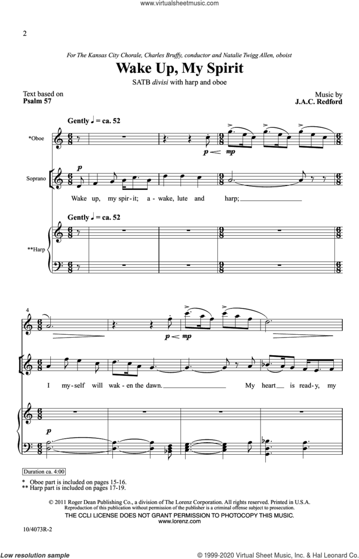 Wake Up, My Spirit sheet music for choir (SATB: soprano, alto, tenor, bass) by Jac Redford, intermediate skill level