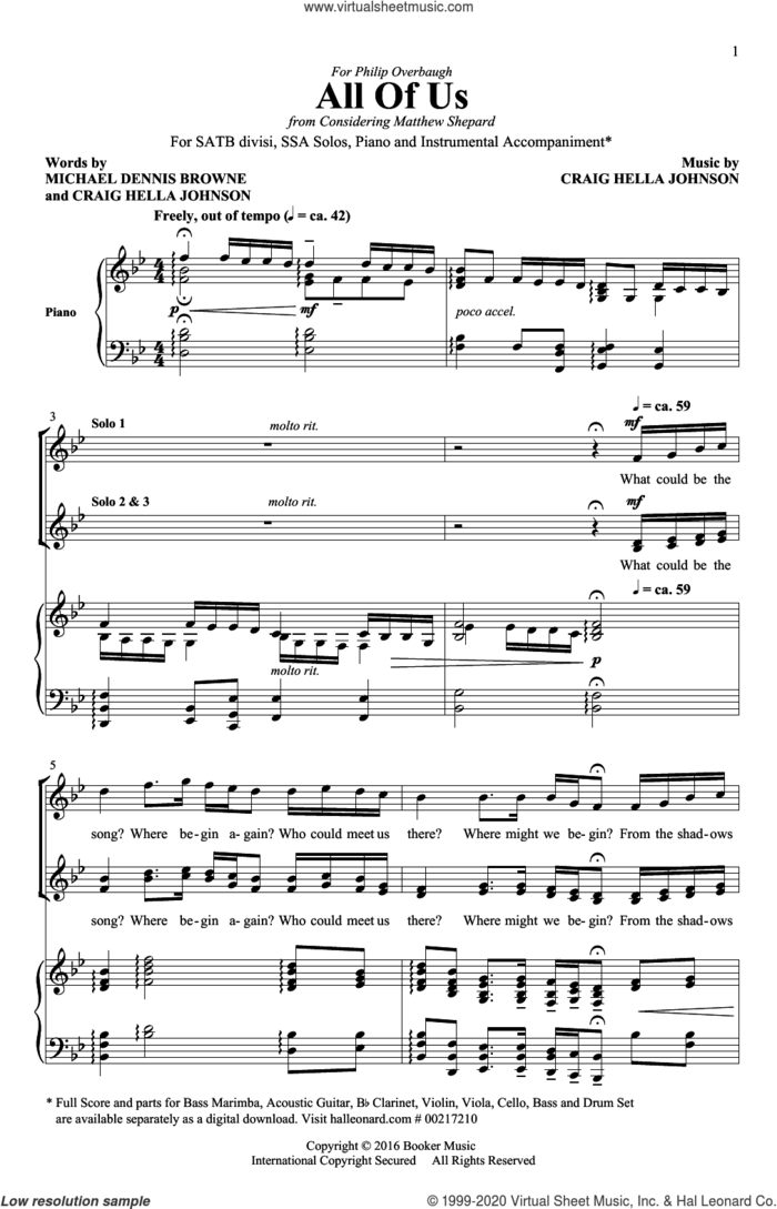 All Of Us sheet music for choir (SATB: soprano, alto, tenor, bass) by Craig Hella Johnson and Michael Dennis Browne, intermediate skill level