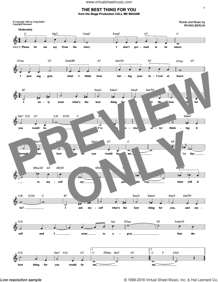 The Best Thing For You sheet music for voice and other instruments (fake book) by Irving Berlin and Dick Hyman, intermediate skill level